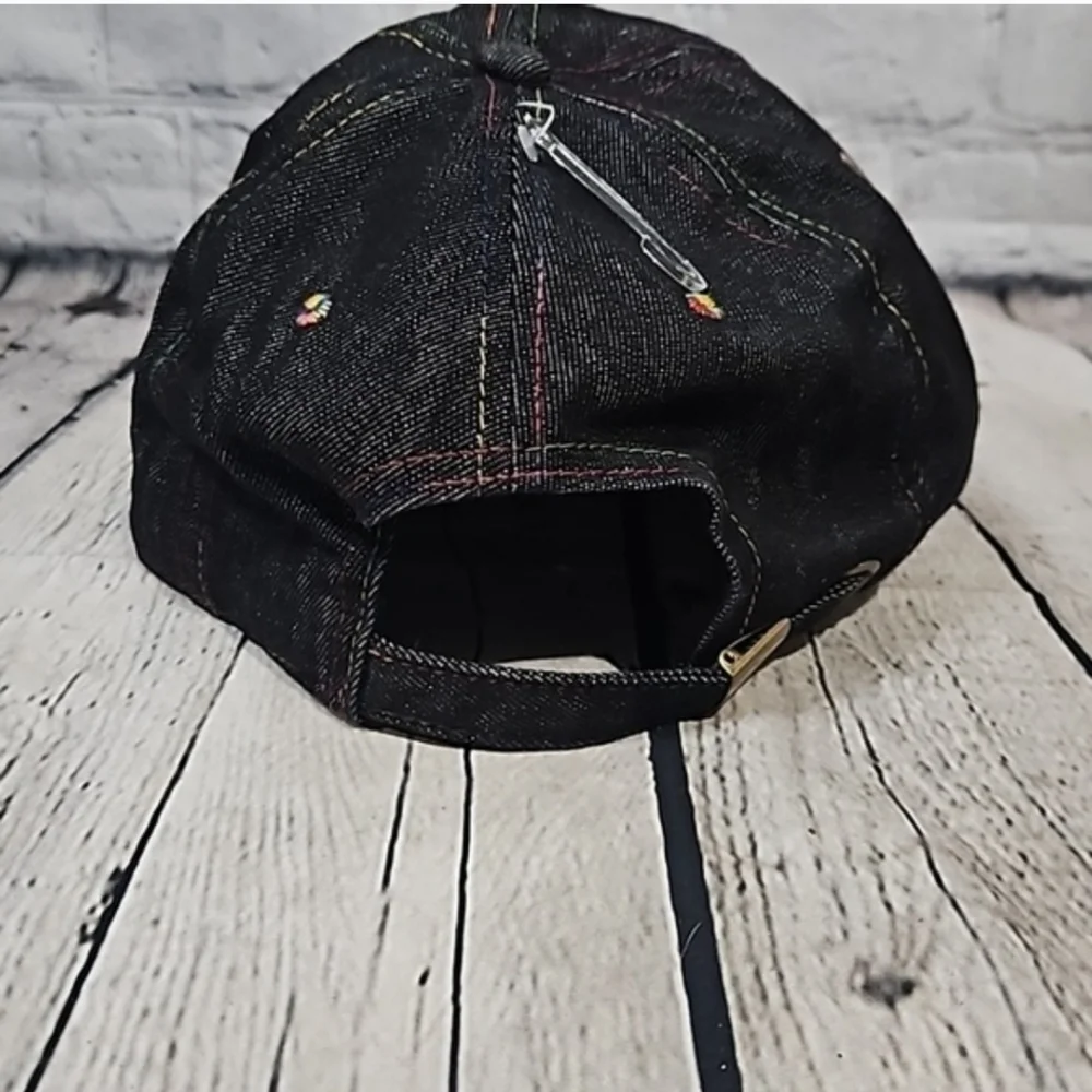 Black Denim Kids Cap with Rainbow Embroidery